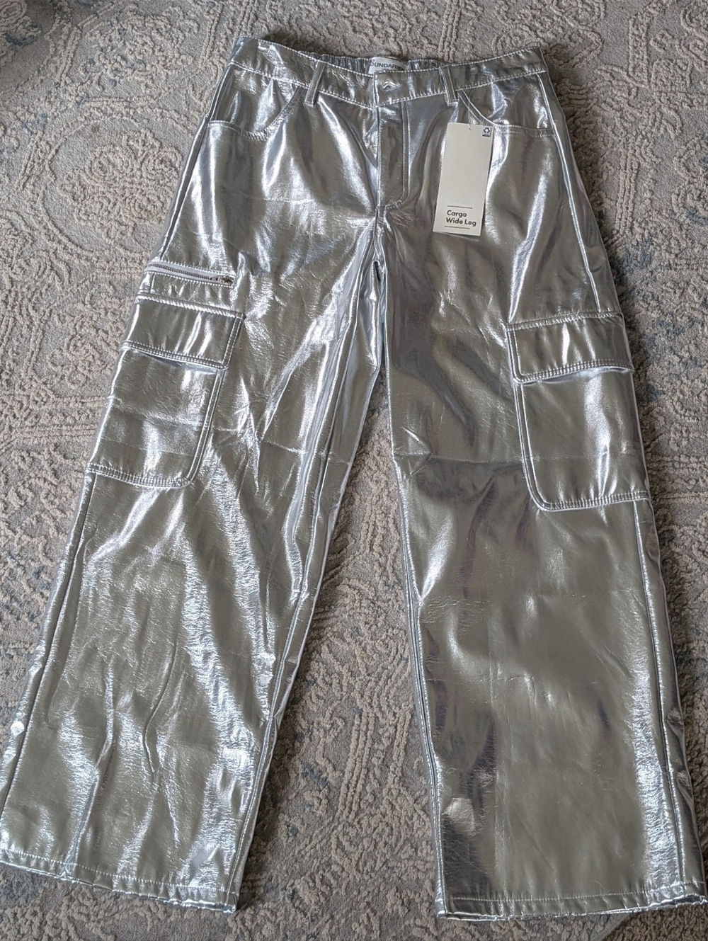 Sz12/14 Metallic Silver Wide Leg Cargo Pants